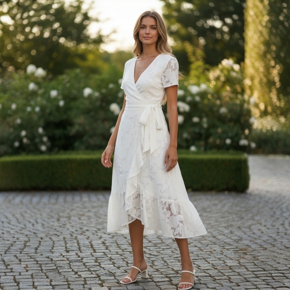 Lulu's White Floral Wrap Dress